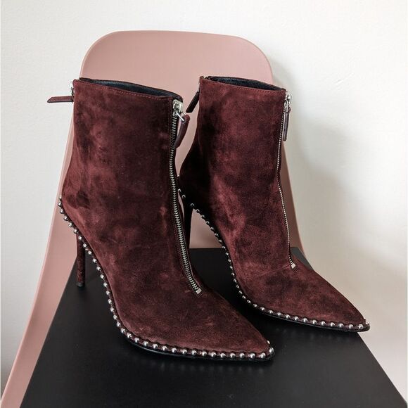 Alexander Wang cranberry maroon wine red suede studded Eri stiletto ankle boots - Picture 2 of 12